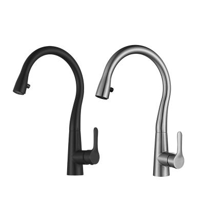 China Modern Deck Mounted Pull Out Single Handle Pull Down To Tap Modern Pull Down Spray Kitchen Faucet Black for sale