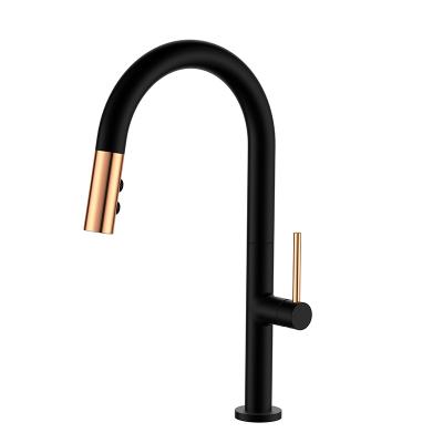 China Modern Luxury Single Handle Pull Out Kitchen Mixer Taps Faucet Matte Black Brass Sink Kitchen Faucet for sale