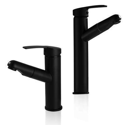 China Modern Single Handle Basin Faucets Metered Taps Pull Down Sprayer Black Bathroom Faucet Mixer for sale