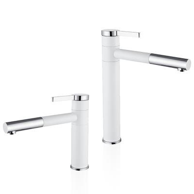 China Factory Metered Faucets Supplier Deck Mounted White Silver Color Brass Hardware Basin Taps Single Hole Pull Down Sprayer Faucet Bathroom for sale