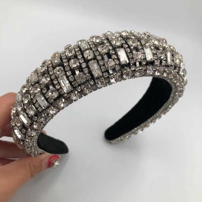 China 2020 Designer Banquet Glitter Luxury Fashion Soft Crystal Rhinestone Hair Accessories Wide Headbands For Women for sale