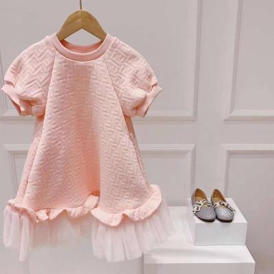 China 2021 summer spring new girl princess bubble gauze anti-static net sleeve macaroon dress pink dress for sale