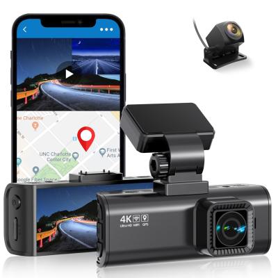 China Waterproof dual dash cam with built-in GPS and app, 4K front and rear camera dash cam with backup camera for sale