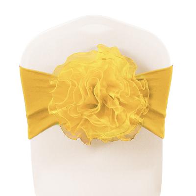 China Beach Chair Spandex Stretch Chair Sashes Organza Chair Bows With Removable Decorative Artificial Flower For Wedding Banquet Birthday Party for sale