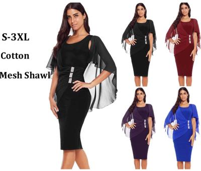 China New Anti-Wrinkle Zipper Knee Length Shawl Aftermarket Elegant Ladies Work Short Sleeve Mesh Bodycon Dress Cotton Mesh Bodycon Dress for sale