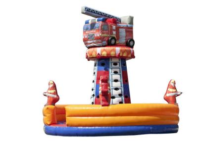 China Children Fire Truck Inflatable Rock Climbing Wall Tower 7.0 X 5.6 M Safe Nontoxic for sale