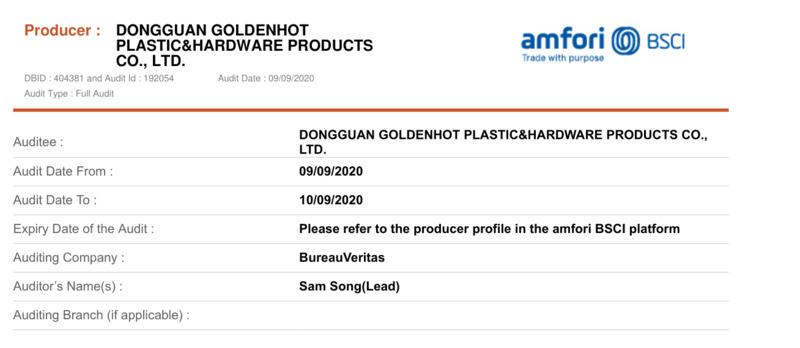 BSCI - Dongguan Goldenhot Plastic & Hardware Product Co., Ltd.