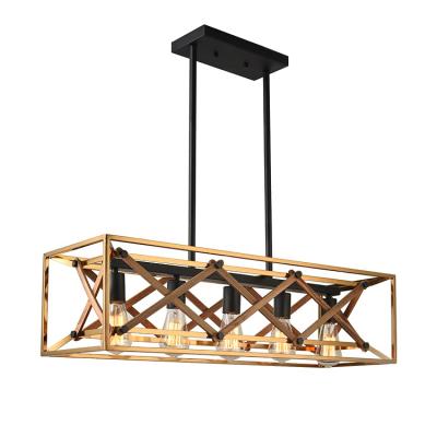 China Industrial American Classic Iron Frame Kitchen Pendant Lighting Long Island Retro Industrial Square Chandelier for sale