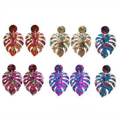 China 2022 New Design Decoration Monstera Tropical Palm Leaf Women Acrylic Earrings for sale