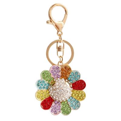 China Durable Huimin Factory Directly Supply Hip Hop Sunflower Colorful Diamond Key Chain for sale