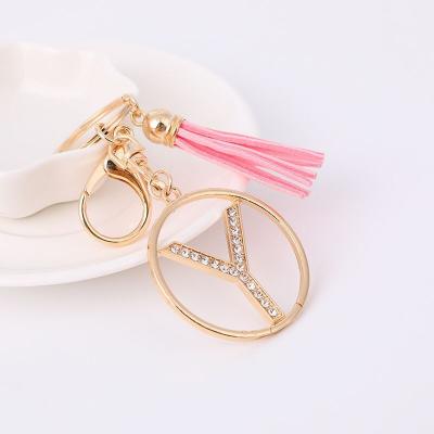 China Diamond Gold Letter DIY Durable Tassel New Products Key Chain Pendant Bag Ornaments Jewelry Mother's Day Gift for sale