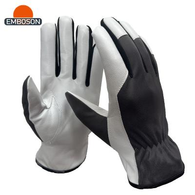 China DIY Factory Price Velvet Fabric Back Goatskin Palm Comfort Goatskin Work Glove for sale