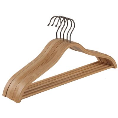 China Factory Direct Sales Wardrobe Hangers Wood Laminated Bamboo Semi Contoured Hanger With Chrome Stylish Hooks for sale