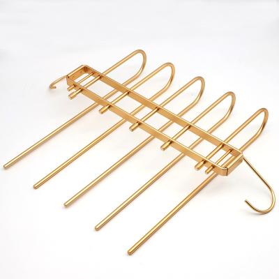 China Wardrobe Gold Metal Cloth Hanger Space Saving Multi Foldable Panty Hanger for sale