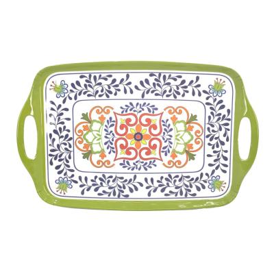 China China Sustainable Promotional Products Plastic Dishes And Dishes Rectangular Melamine Rolling Tray With Handles for sale