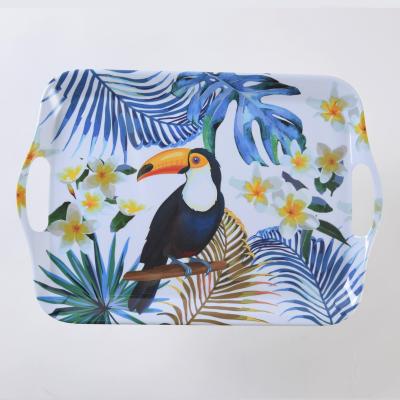 China Good Quality Botanical Cheap Price Viable Bird Melamine Restaurants Cake Trays Tray With Tall Handles for sale