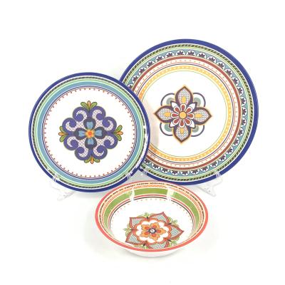 China Sustainable Floral Moroccan 12-Piece Italianate Dinnerware Set High Quality Luxury Melamine Dinnerware Set for sale