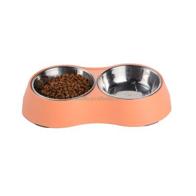 China Viable Popular Orange Melamine Pet Bowls For Cats Dog Food Water Feeder And Cat Bowl 2 In 1 for sale