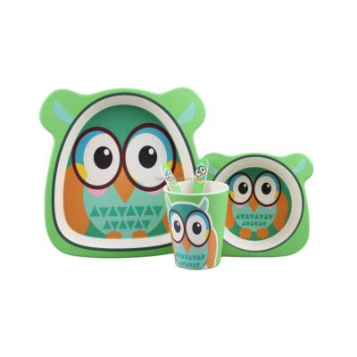 China 5 Pieces Tableware Durable Owl Bamboo Fiber Kids Baby Kids Plate Eco Friendly Dinner Set Kids Meal Set for sale