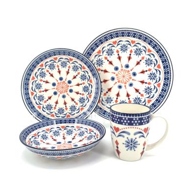 China Sustainable High Quality Ceramic 16-Piece Kitchen Dinner Dish Set Include Bowl Stoneware Dishes And Dinnerware Set for sale