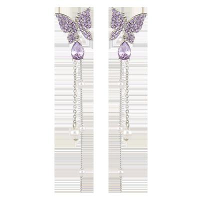 China 2020 new FASHIONABLE purple butterfly earrings pearl earrings Korean long tassel earrings for sale