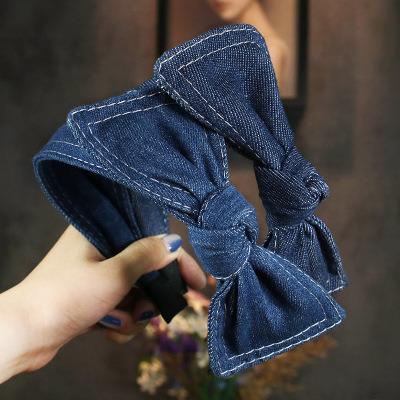 China New fashionable simple variety of rabbit ears bow tie hair band South Korea temperament denim fabric headband art for sale