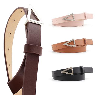 China Fashionable Personality ALLOY Ladies Triangle Buckle Belt Fashion All-match Thin Leather Belt For Women for sale