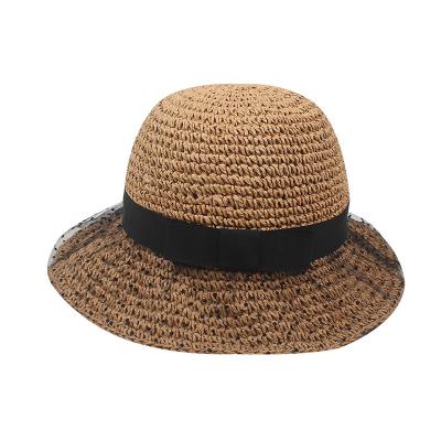 China Korean version of new women's summer lace high-grade straw hat seaside bow travel sun foldable soft hat beach hat for sale