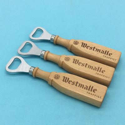 Cina customized metal with logo wood bar beer stainless steel wooden bottle opener in vendita