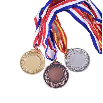 China Customized With Ribbon Logo Cheap Gold Silver Copper Sports Award Medal Metal Blank Champion Medal for sale