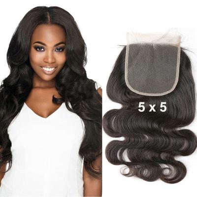 China Brazilian Body Wave Black Virgin Hair Body Wave 3 Part Lace Up Closure 5*5 18 Inch Remy Human Hair Pre Plucked Lace Closure 100 Really for sale