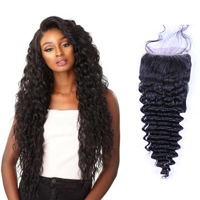 China Wholesale Swiss Virgin Brazilian Hair 4*4 5*5 6*6 Lace Closure 100% Deep Wave Lace Closure, HD Lace Closure for sale