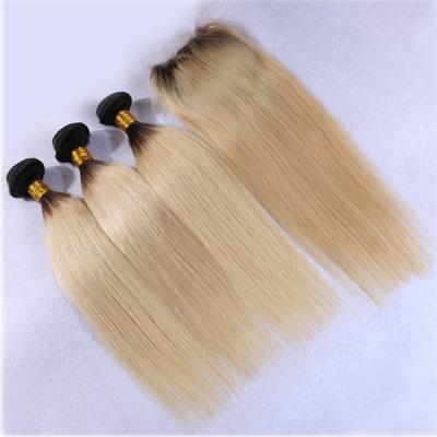 China Factory Wholesale Silky Straight Wave Cuticle Aligned Raw Straight Virgin 1B 613 Blonde Ombre Human Hair Bundles With Headband for sale