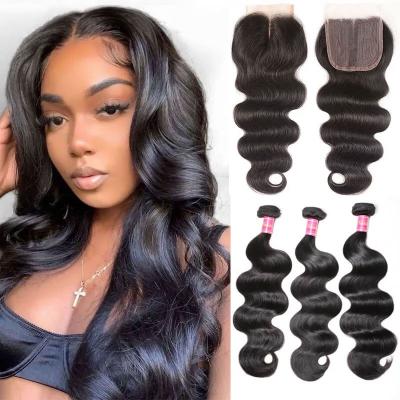 China ALL Wholesale Brazilian Transparent Unprocessed 100% Lace Closure 4*4 Virgin Human Hair Extensions Body Wave Lace Closure for sale