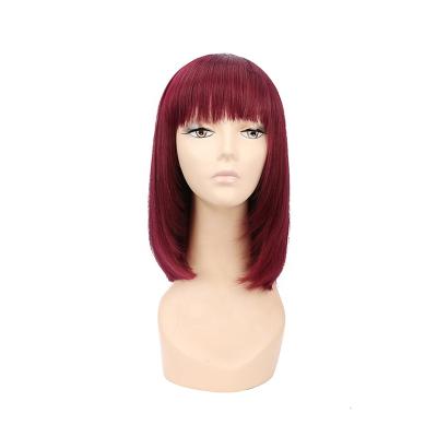 China Bigger Stock Wave Hair 99j Hair Wigs Wholesale Machine Made Unprocessed Silky Straight Glueless Bob Short Wig For Black Cheap Seller for sale