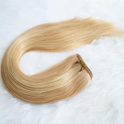 China Russian Silky Straight Remy Hair Extensions Thick End 100% Virgin Human Hair Double Weft Wave Hair Weft Extensions Pulled Weft #27/60 for sale