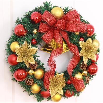 China Chirstmas Decor Christmas Wreath Rattan Circle Wreath 50cm Korean Hotel Christmas Decoration Door Hanger for sale