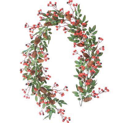 China Nordic Red Rattan Door Wreath Xmas Chirstmas Decor Christmas Fruit Hanging Restaurant Hotel Window Decoration Home Decoration for sale