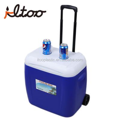 China Popular Competitive Price Food Grade Insulated Ice Cooler Box With Wheels And Pull Rod (Telescoping Handle) for sale