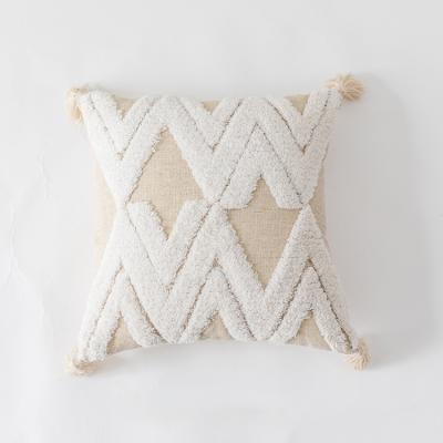 China Boho Embroidery Plaid Cotton Anti-Static Tufted Hand - Woven Decorative Printed Tassels Pillow Covers for sale