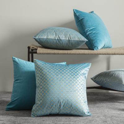 China Anti-Static Blue Color Pillow Cover 18 x Luxury 18 Velvet Checkerboard Cushion Cover for sale