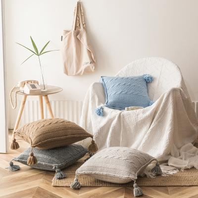 China Anti-static Modern Simple Knitted Tassel Pillow Cover Solid Color Handmade Woven Morrocan Cushion Cover for sale