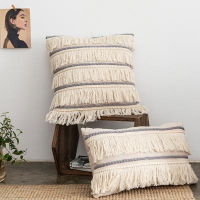 China Anti-Static Style Bohemian Cotton Square Plaid Linen Blankets With Fringes 30 x 50cm Cushion Cover for sale