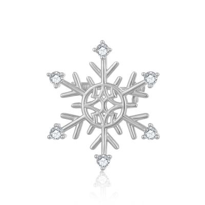 China New Fashion Brass Christmas Snowflake Zircon Ladies Soft Brooch Pin for sale