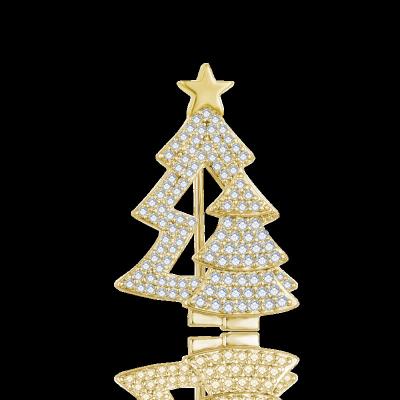 China Factory Wholesale Christmas Gift Copper 18K Copper Christmas Tree Gold Plated Brooch for sale