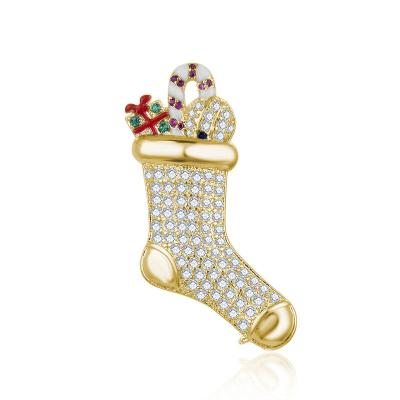 China Factory Customized Christmas Gift Copper Copper 18K Gold Plated Christmas Stocking Pin for sale