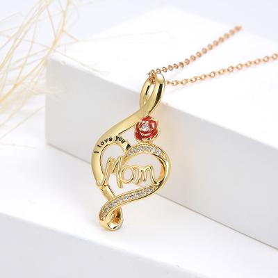 China Cute Crystal Mom Letter Necklace Crystal Zircon Mama Letter Pendant Necklace Jewelry Moms Gifts for sale