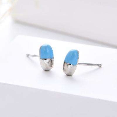 China Fashion Style Fun Cute Simple Stud Earrings Colorful Macaron Enamel Pill Earrings Pill Stud Earrings for sale