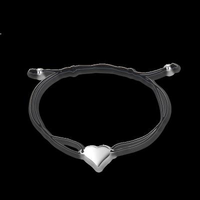 China Romantic Silver Color Heart Shaped Bracelets Free Adjustable Black Rope Bracelet for sale