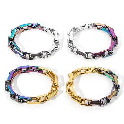 China Custom Square Cuban Chain Stitch Stainless Steel Hiphop Trend Hip Hop Colorful Bracelet for sale